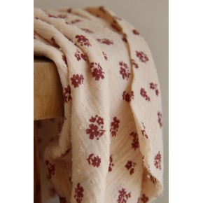 tissu double gaze fleuri et plumetis  - un chat sur un fil