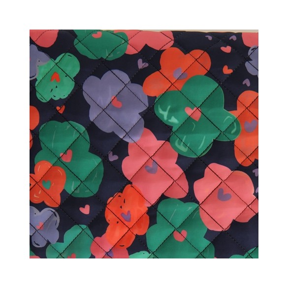 tissu matelassé fleurs réversible marine