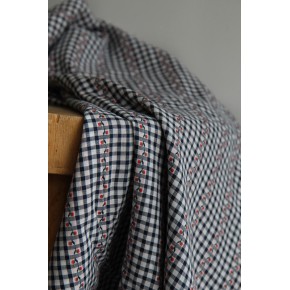 tissu jacquard coton carreaux et fleurs