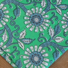 tissu fleurs indien vert et bleu - block print