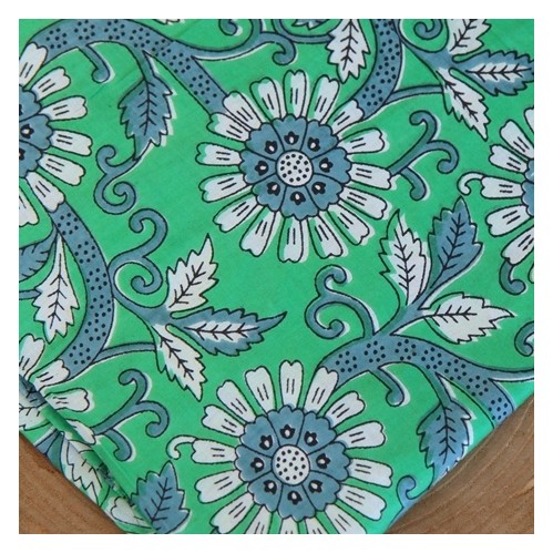 tissu fleurs indien vert et bleu - block print
