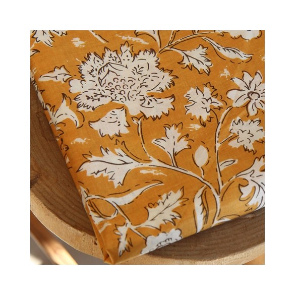 tissu indien nila fleurs - ocre