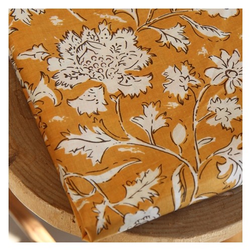 tissu indien nila fleurs - ocre