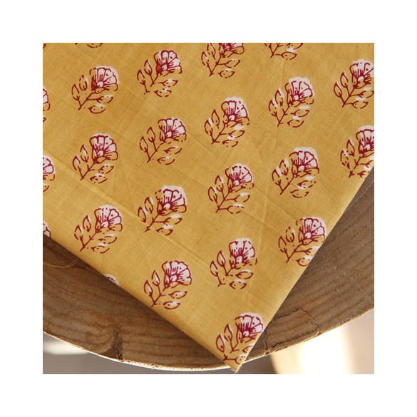 tissu indien fleurs jaune - block print