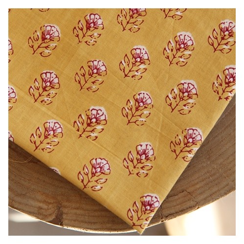 tissu indien fleurs jaune - block print