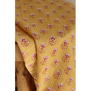 joli tissu indien jaune blé motif fleurs