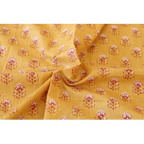 véritable tissu indien - jaune et fleurs bordeaux