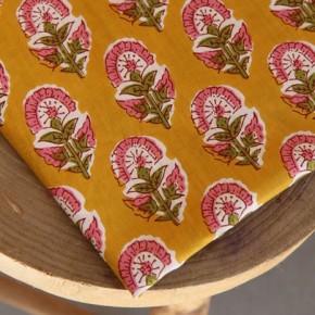 tissu indien fleurs jaune - block print