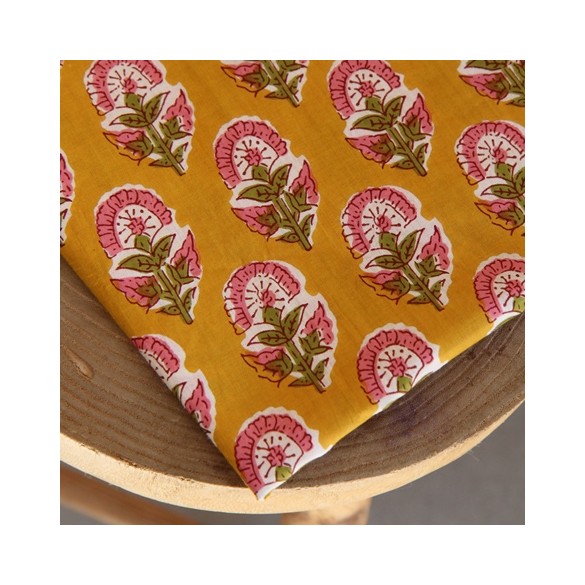 tissu indien fleurs jaune - block print
