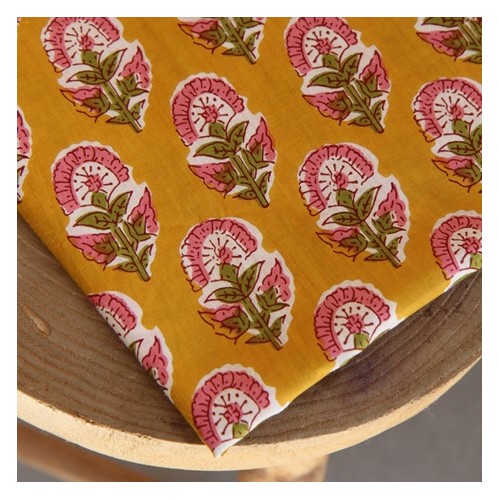 tissu indien fleurs jaune - block print