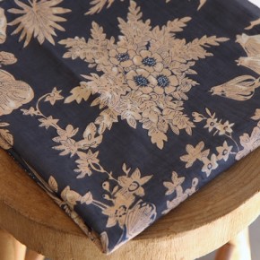 tissu indien fleurs bleu nuit - block print