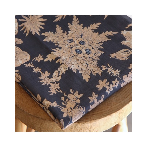 tissu indien fleurs bleu nuit - block print