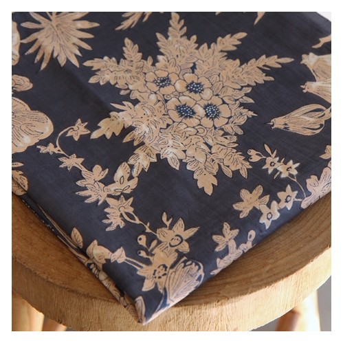 tissu indien fleurs bleu nuit - block print