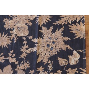 joli tissu indien BLEU NUIT avec fleurs beige