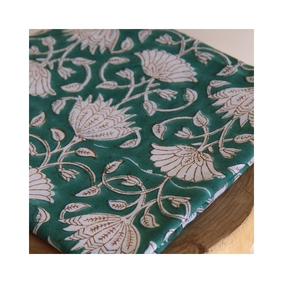 tissu indien fleurs vert - block print