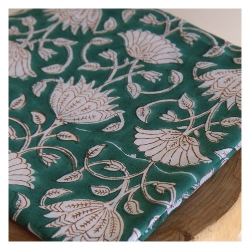 tissu indien fleurs vert - block print