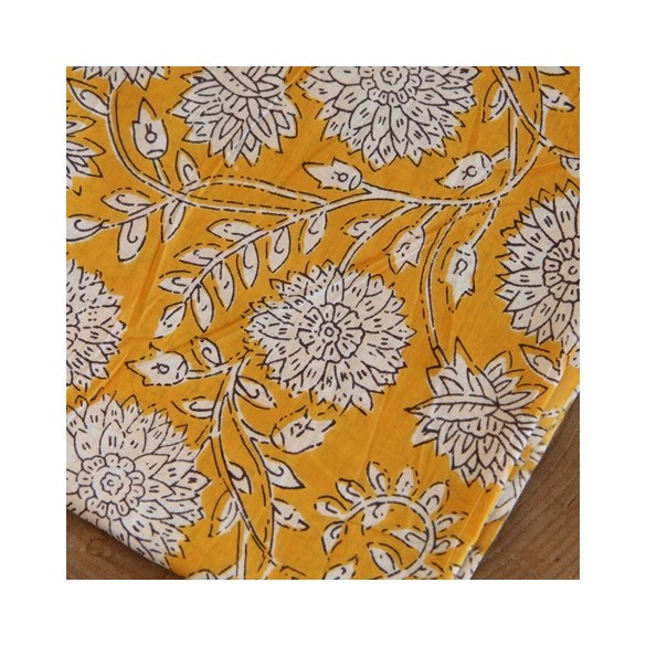 tissu coton indien fleurs jaune