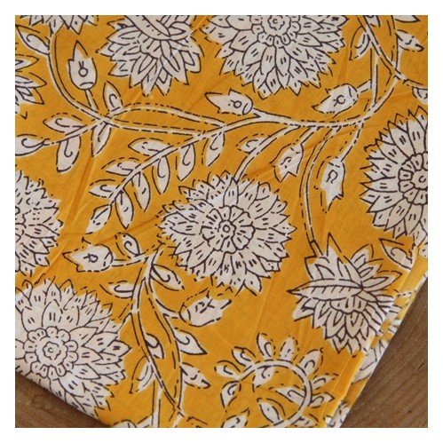 tissu coton indien fleurs jaune