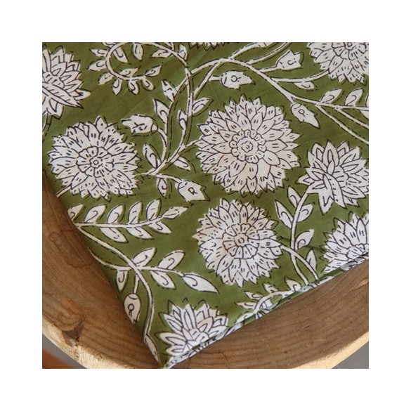 tissu coton indien fleurs vert
