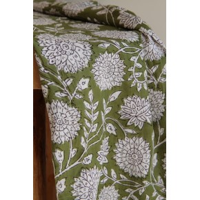 tissu indien vert motif fleurs blanches - un chat sur un fil