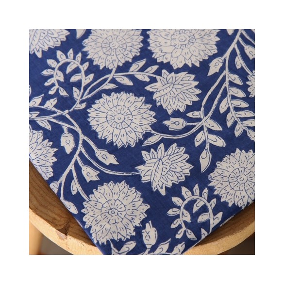 tissu coton indien fleurs bleu