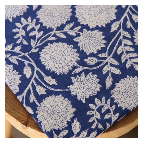 tissu coton indien fleurs bleu