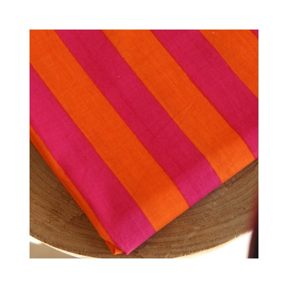 tissu rayures rose et orange - coton indien