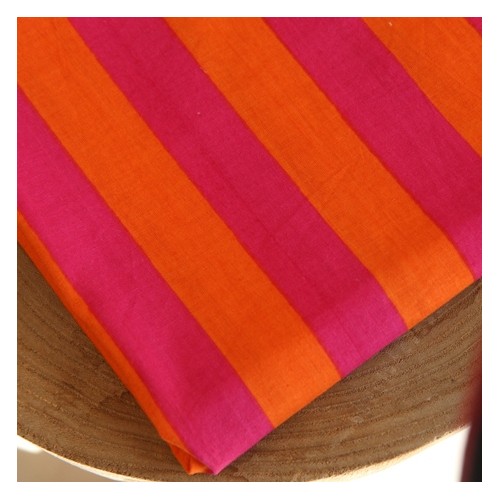 tissu rayures rose et orange - coton indien