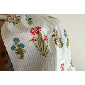 tissu indien bleu motif rayures - un chat sur un fil