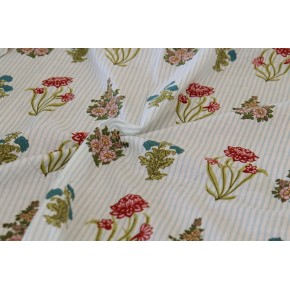 tissu indien - rayures bleu ciel et motif fleurs block print