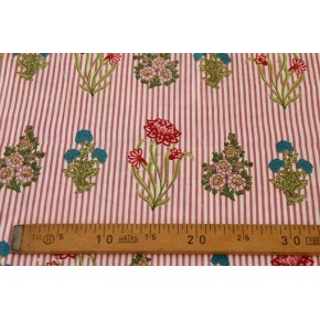 tissu indien - rayures vieux rose et motif fleurs block print