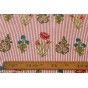tissu indien - rayures vieux rose et motif fleurs block print