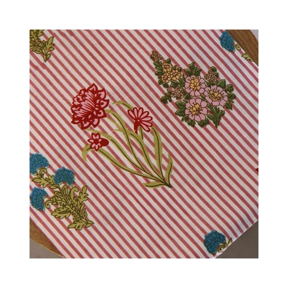 tissu indien rose motif rayures et fleurs - un chat sur un fil