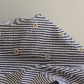 seersucker broderies rayures - marine et blanc