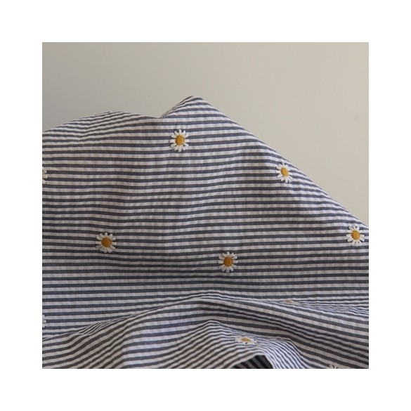 seersucker broderies rayures - marine et blanc