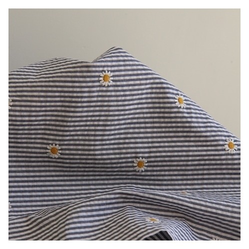 seersucker broderies rayures - marine et blanc
