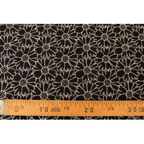 tissu brodé fleurs - noir et écru