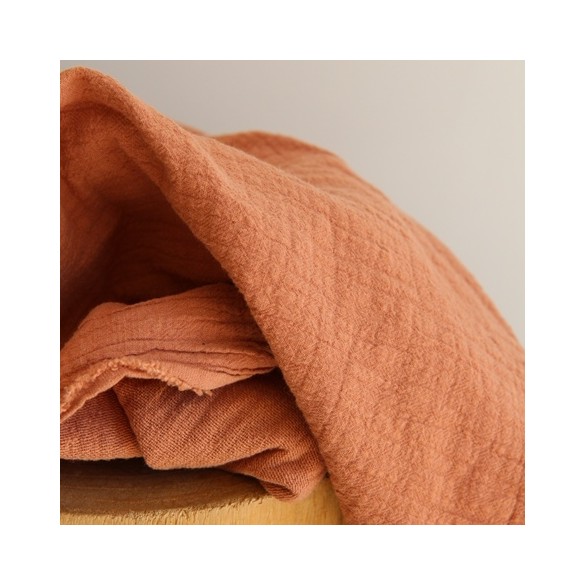 tissu double gaze brique clair - un chat sur un fil