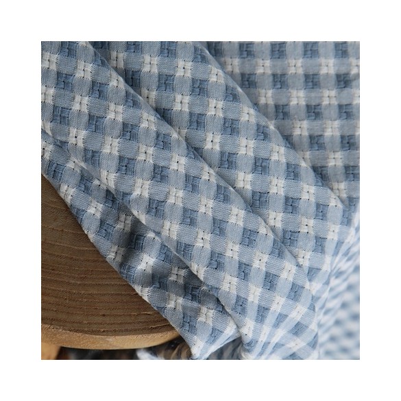 tissu en coton vichy brodé - bleu