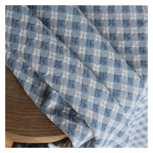 tissu en coton vichy brodé - bleu