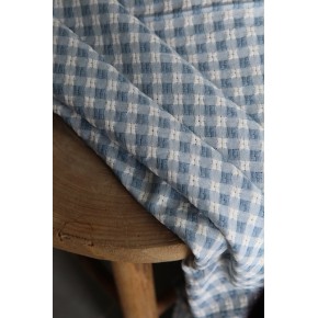 tissu original brodé vichy - bleu et écru