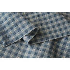 tissu broderie carreaux bleu