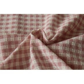 tissu en coton vichy brodé - rose