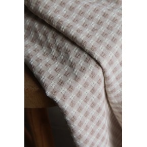 tissu broderie carreaux beige et écru