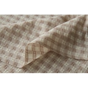 tissu broderie carreaux beige lin et écru
