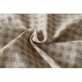 tissu en coton vichy brodé - beige lin