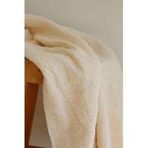 jolie double gaze en coton avec broderies - écru