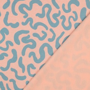 tissu sweat imprimé abstrait - bleu et rose