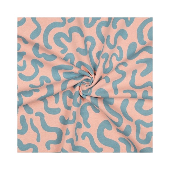 molleton envers gratté rose pêche et bleu - un chat sur un fil