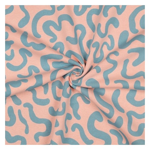 molleton envers gratté rose pêche et bleu - un chat sur un fil